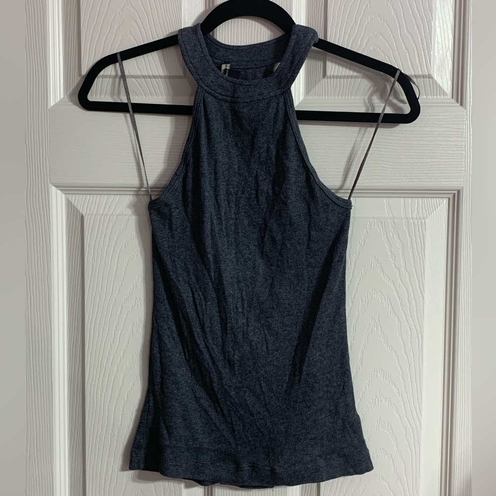 VTG Metropark grey ribbed high neck  tank top - XS